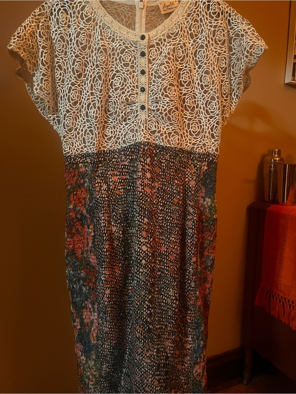Byron Lars White Lace Top Multicolor Floral Skirt Dress